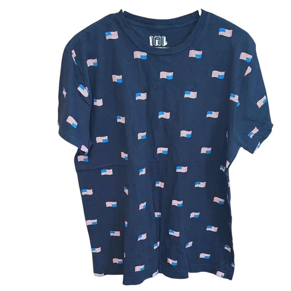 IML Isaac Morris Flag Print T-Shirt Navy Blue All Over Flags Size L